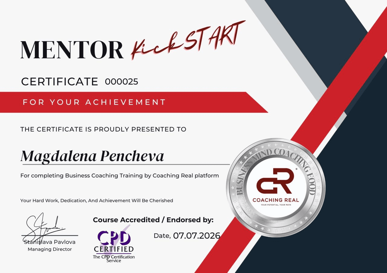 Business Coaching Training — Mentor KickSTART, Magdalena Pencheva, Coaching Real, 07.07.2026